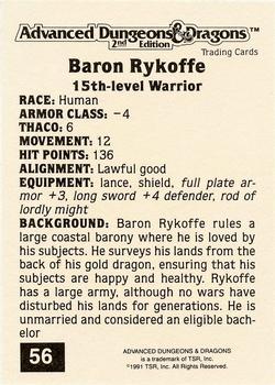 1991 TSR Advanced Dungeons & Dragons - Silver #56 Baron Rykoffe Back