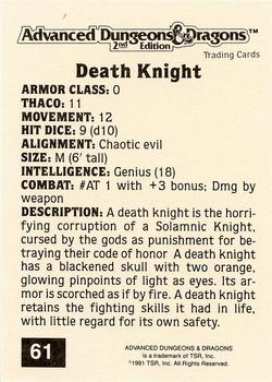 1991 TSR Advanced Dungeons & Dragons - Silver #61 Death Knight Back