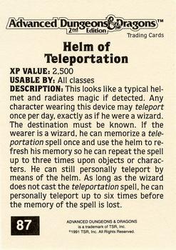 1991 TSR Advanced Dungeons & Dragons - Silver #87 Helm of Teleportation Back