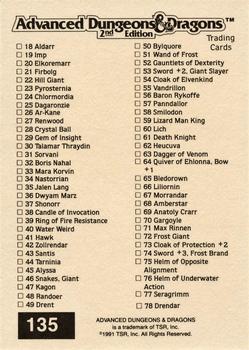 1991 TSR Advanced Dungeons & Dragons - Silver #135 Checklist 2 --  18- 78 Back