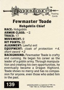 1991 TSR Advanced Dungeons & Dragons - Silver #139 Fewmaster Toade Back