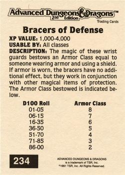 1991 TSR Advanced Dungeons & Dragons - Silver #234 Bracers of Defense Back