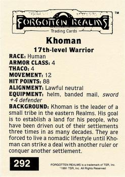 1991 TSR Advanced Dungeons & Dragons - Silver #292 Khoman Back
