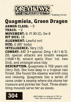 1991 TSR Advanced Dungeons & Dragons - Silver #304 Quagmiela, Green Dragon Back