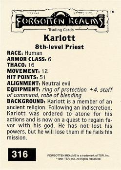 1991 TSR Advanced Dungeons & Dragons - Silver #316 Karlott Back