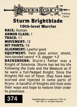 1991 TSR Advanced Dungeons & Dragons - Silver #374 Sturm Brightblade Back
