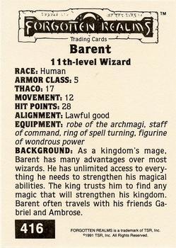 1991 TSR Advanced Dungeons & Dragons - Silver #416 Barent Back