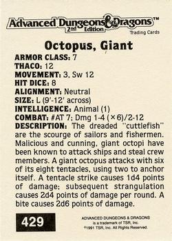 1991 TSR Advanced Dungeons & Dragons - Silver #429 Octopus, Giant Back