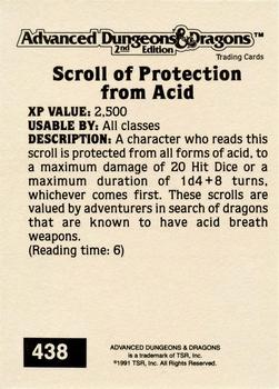 1991 TSR Advanced Dungeons & Dragons - Silver #438 Scroll of Protection from Acid Back
