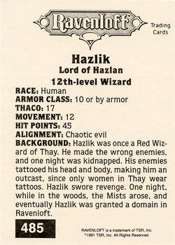 1991 TSR Advanced Dungeons & Dragons - Silver #485 Hazlik, Lord of Hazlan Back