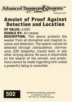 1991 TSR Advanced Dungeons & Dragons - Silver #502 Amulet of Proof Against Detection and Location Back
