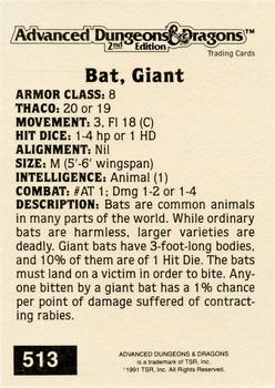 1991 TSR Advanced Dungeons & Dragons - Silver #513 Bat, Giant Back
