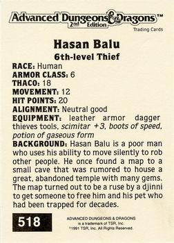1991 TSR Advanced Dungeons & Dragons - Silver #518 Hasan Balu Back