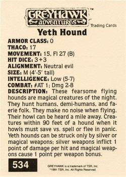 1991 TSR Advanced Dungeons & Dragons - Silver #534 Yeth Hound Back
