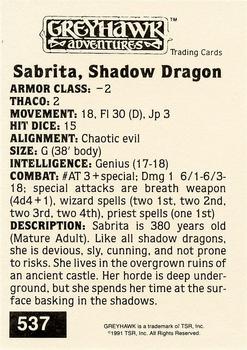 1991 TSR Advanced Dungeons & Dragons - Silver #537 Sabrita, Shadow Dragon Back