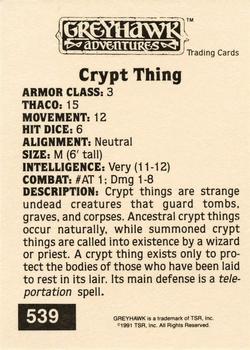 1991 TSR Advanced Dungeons & Dragons - Silver #539 Crypt Thing Back