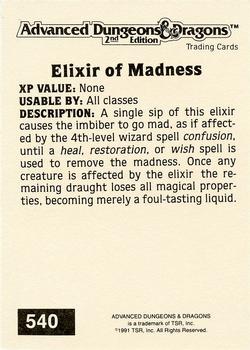 1991 TSR Advanced Dungeons & Dragons - Silver #540 Elixir of Madness Back