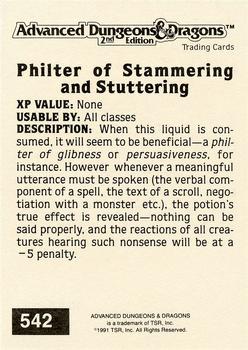 1991 TSR Advanced Dungeons & Dragons - Silver #542 Philter of Stammering and Stuttering Back