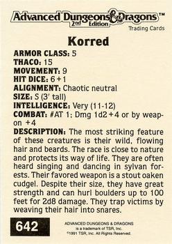 1991 TSR Advanced Dungeons & Dragons - Silver #642 Korred Back