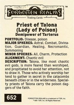 1991 TSR Advanced Dungeons & Dragons - Silver #652 Priest of Talona (Lady of Poison) Back