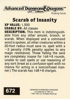 1991 TSR Advanced Dungeons & Dragons - Silver #672 Scarab of Insanity Back