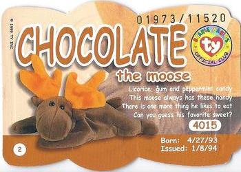 1999 Ty Beanie Babies III #2 Chocolate the Moose Back