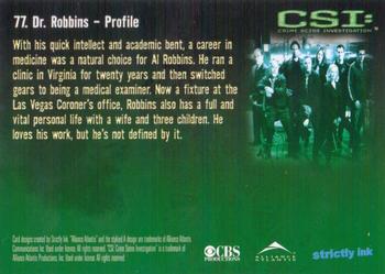 2003 Strictly Ink CSI Series 1 #77 Dr. Robbins - Profile Back