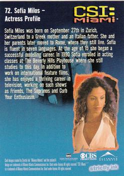 2004 Strictly Ink CSI Miami Series 1 #72 Sofia Milos - Actress Profile Back