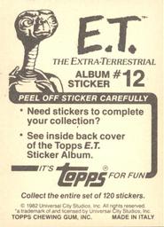 1982 Topps E.T. The Extraterrestrial Album Stickers #12 Elliott in plaid shirt (upper right) Back