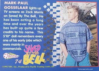 1992 Pacific Saved by the Bell #74 Mark-Paul Gosselaar Back