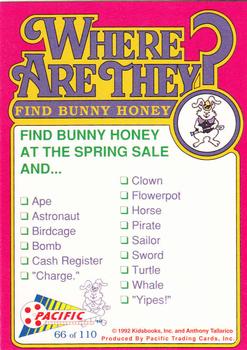 1992 Pacific Where are They? #66 Find Bunny Honey   at the spring sale Back