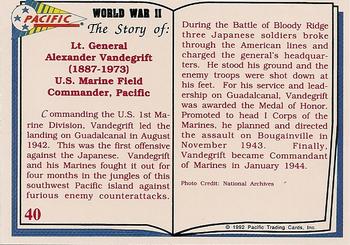 1992 Pacific The Story of World War II #40 Alexander Vandegrift Back