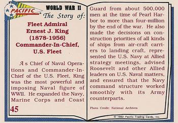 1992 Pacific The Story of World War II #45 Fleet Admiral Ernest J. King Back