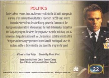2001 Rittenhouse Stargate SG-1 Premiere Edition #22 Politics Back