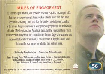 2001 Rittenhouse Stargate SG-1 Premiere Edition #56 Rules of Engagement Back