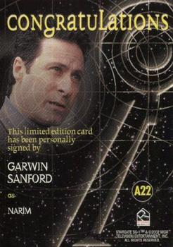 2003 Rittenhouse Stargate SG-1 Season 5 - Autographs #A22 Garwin Sanford Back