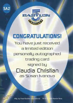 1999 SkyBox Babylon 5: Profiles - Sleeping in Light Autographs #SA2 Claudia Christian Back