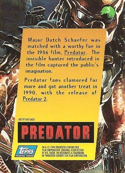 1995 Topps Aliens Predator Universe #3 Introduction:  Predator Back