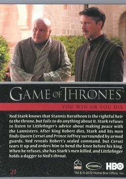 2012 Rittenhouse Game of Thrones Season 1 #21 Ned Stark knows that Stannis Baratheon is the right... Back