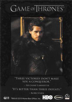 2013 Rittenhouse Game of Thrones Season 2 - Quotable Game of Thrones #Q11 Tyrion Lannister / Ser Jaime Lannister / Robb Stark Back