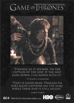 2013 Rittenhouse Game of Thrones Season 2 - Quotable Game of Thrones #Q14 Robb Stark / Tyrion Lannister / Lord Varys Back