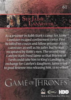 2013 Rittenhouse Game of Thrones Season 2 - Foil Holo #61 Ser Jaime Lannister Back