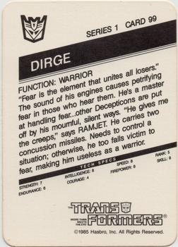 1985 Hasbro Transformers #99 Dirge Back