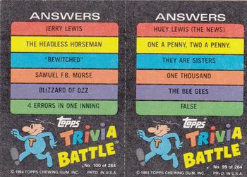 1984 Topps Trivia Battle Game #99 / 100 Card 99 / Card 100 Back
