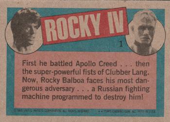 1985 Topps Rocky IV #1 Title Card Back
