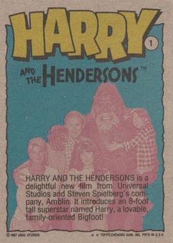 1987 Topps Harry and the Hendersons #1 Title Card Back
