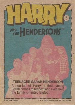 1987 Topps Harry and the Hendersons #5 Teenager Sarah Henderson Back