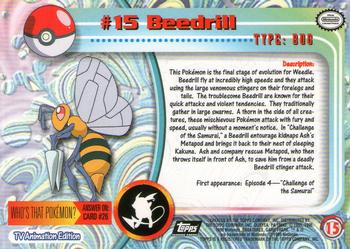 1999 Topps Pokemon TV Animation Edition Series 1 - Black Topps Logo #15 Beedrill Back