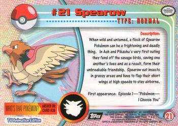 1999 Topps Pokemon TV Animation Edition Series 1 - Black Topps Logo #21 Spearow Back
