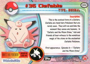 1999 Topps Pokemon TV Animation Edition Series 1 - Black Topps Logo #36 Clefable Back